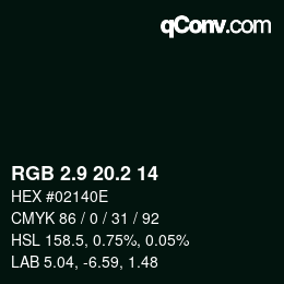 カラーコード: RGB 2.9 20.2 14 | qconv.com