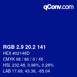 カラーコード: RGB 2.9 20.2 141 | qconv.com