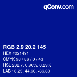 カラーコード: RGB 2.9 20.2 145 | qconv.com