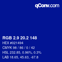 カラーコード: RGB 2.9 20.2 148 | qconv.com