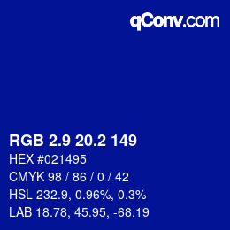 カラーコード: RGB 2.9 20.2 149 | qconv.com