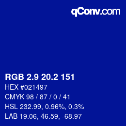 カラーコード: RGB 2.9 20.2 151 | qconv.com