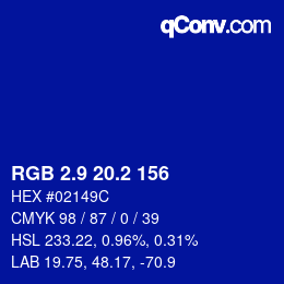 カラーコード: RGB 2.9 20.2 156 | qconv.com