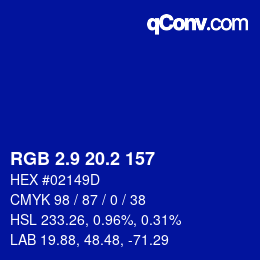 カラーコード: RGB 2.9 20.2 157 | qconv.com