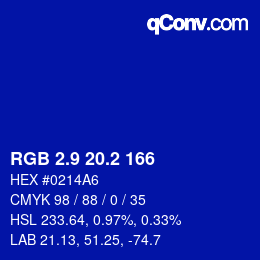 カラーコード: RGB 2.9 20.2 166 | qconv.com