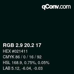 Color code: RGB 2.9 20.2 17 | qconv.com