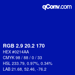 カラーコード: RGB 2.9 20.2 170 | qconv.com