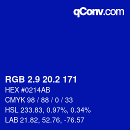 カラーコード: RGB 2.9 20.2 171 | qconv.com