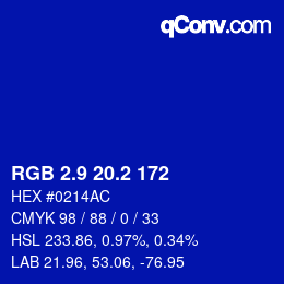 カラーコード: RGB 2.9 20.2 172 | qconv.com