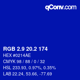 カラーコード: RGB 2.9 20.2 174 | qconv.com