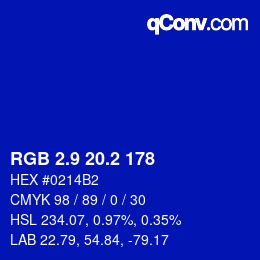 カラーコード: RGB 2.9 20.2 178 | qconv.com