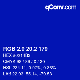 カラーコード: RGB 2.9 20.2 179 | qconv.com