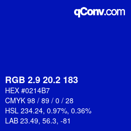 カラーコード: RGB 2.9 20.2 183 | qconv.com