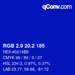 カラーコード: RGB 2.9 20.2 185 | qconv.com