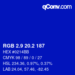 カラーコード: RGB 2.9 20.2 187 | qconv.com