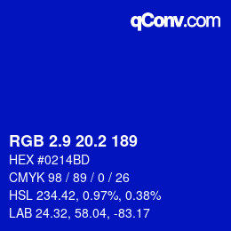 カラーコード: RGB 2.9 20.2 189 | qconv.com