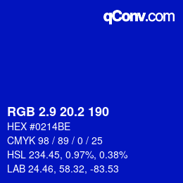 カラーコード: RGB 2.9 20.2 190 | qconv.com