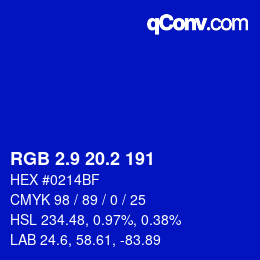カラーコード: RGB 2.9 20.2 191 | qconv.com