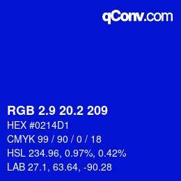 カラーコード: RGB 2.9 20.2 209 | qconv.com