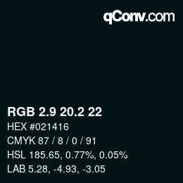Color code: RGB 2.9 20.2 22 | qconv.com