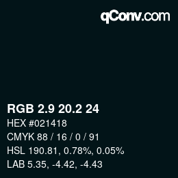 Color code: RGB 2.9 20.2 24 | qconv.com