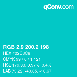 カラーコード: RGB 2.9 200.2 198 | qconv.com