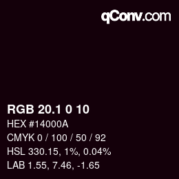 カラーコード: RGB 20.1 0 10 | qconv.com