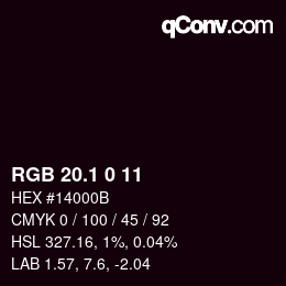 カラーコード: RGB 20.1 0 11 | qconv.com