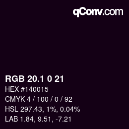 カラーコード: RGB 20.1 0 21 | qconv.com