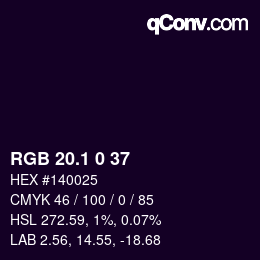 カラーコード: RGB 20.1 0 37 | qconv.com