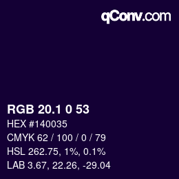 カラーコード: RGB 20.1 0 53 | qconv.com