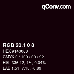 カラーコード: RGB 20.1 0 8 | qconv.com