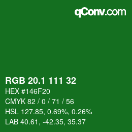 カラーコード: RGB 20.1 111 32 | qconv.com