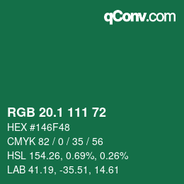 カラーコード: RGB 20.1 111 72 | qconv.com