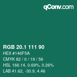 カラーコード: RGB 20.1 111 90 | qconv.com