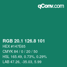 カラーコード: RGB 20.1 126.8 101 | qconv.com