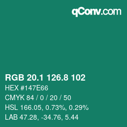 カラーコード: RGB 20.1 126.8 102 | qconv.com