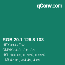 カラーコード: RGB 20.1 126.8 103 | qconv.com