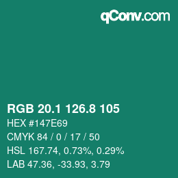 カラーコード: RGB 20.1 126.8 105 | qconv.com