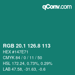 カラーコード: RGB 20.1 126.8 113 | qconv.com