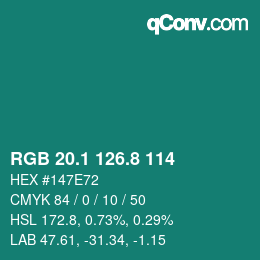 カラーコード: RGB 20.1 126.8 114 | qconv.com