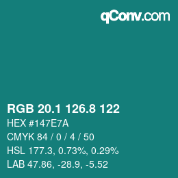 カラーコード: RGB 20.1 126.8 122 | qconv.com