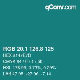 カラーコード: RGB 20.1 126.8 125 | qconv.com