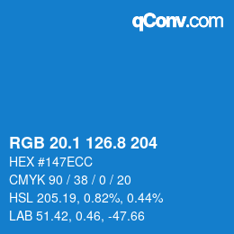カラーコード: RGB 20.1 126.8 204 | qconv.com