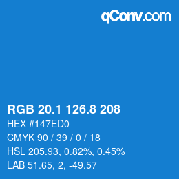 カラーコード: RGB 20.1 126.8 208 | qconv.com
