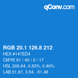 Color code: RGB 20.1 126.8 212 | qconv.com