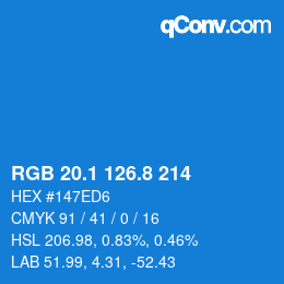 カラーコード: RGB 20.1 126.8 214 | qconv.com