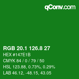 カラーコード: RGB 20.1 126.8 27 | qconv.com