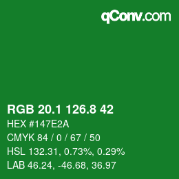 カラーコード: RGB 20.1 126.8 42 | qconv.com