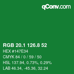 カラーコード: RGB 20.1 126.8 52 | qconv.com